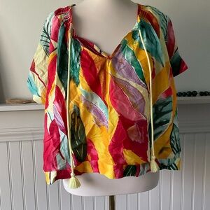 Marc New York Tropical Blouse XL Oversized Boxy Cotton Semi Sheer Beachy Top NWT